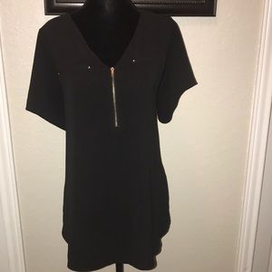 Gold zipper front black blouse